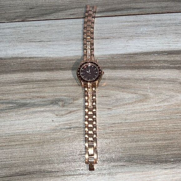 Armitron Ladies Rose Tone Gold Crystal Chocolate Accented 75/5053RG  Watch - Picture 2 of 8